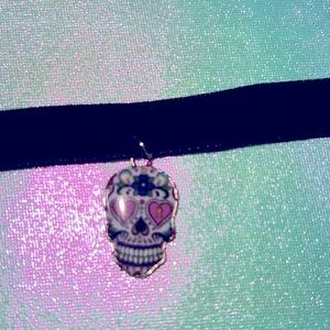 Velvet Choker with Dia de Los Muertos Pendant.